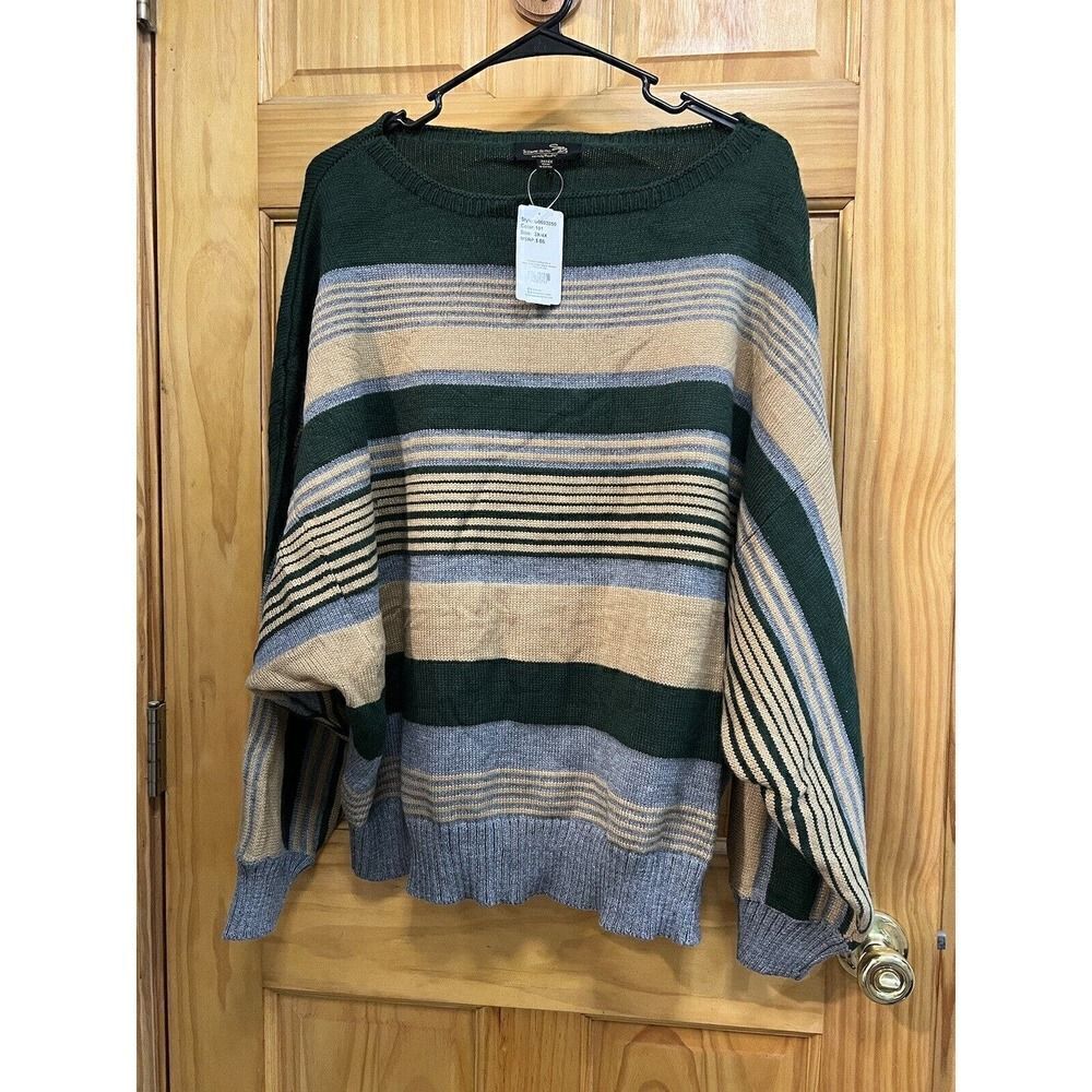 suzanne betro 3x Green And Gold Striped Sweater